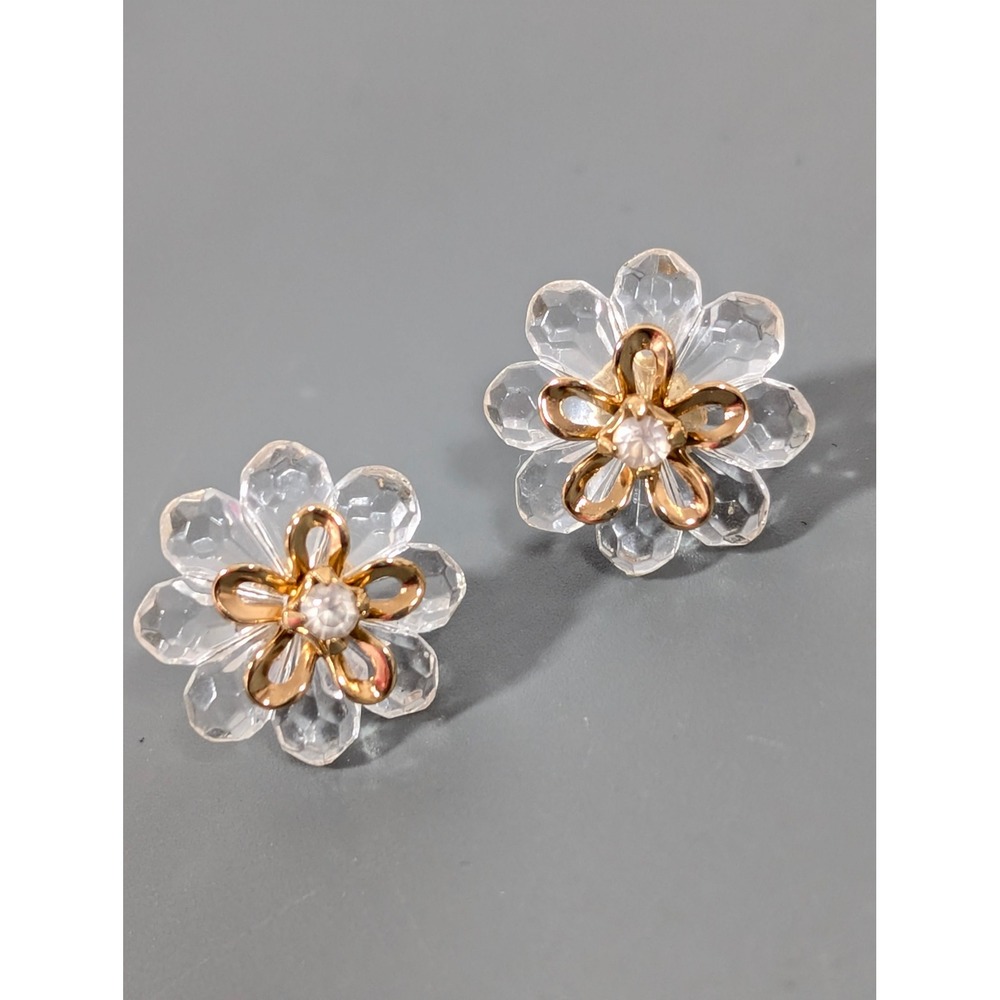 Vintage Avon Interchangeable Pierced Earrings Clear Lucite Rhinestone